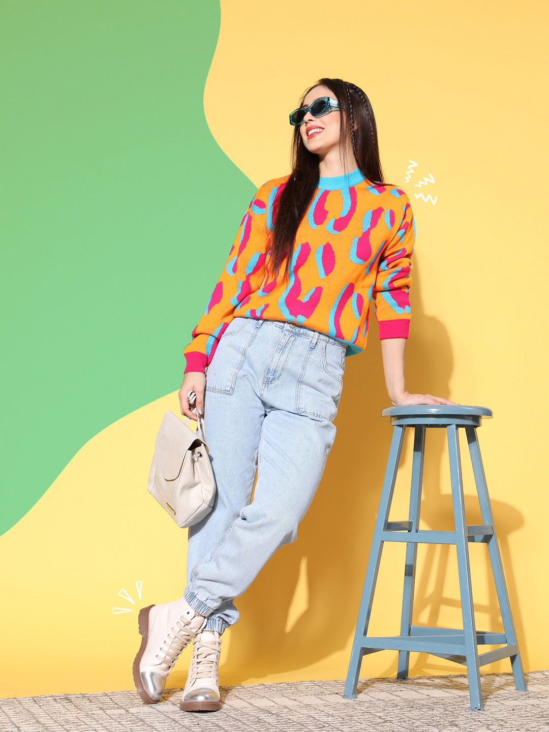 Berrylush Women Charming Yellow Abstract Knits Bits Sweater