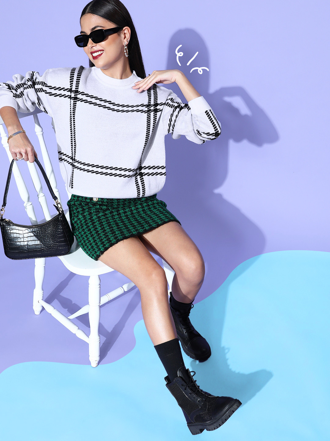 Berrylush Women Beautiful White Striped Knits Bits Sweater