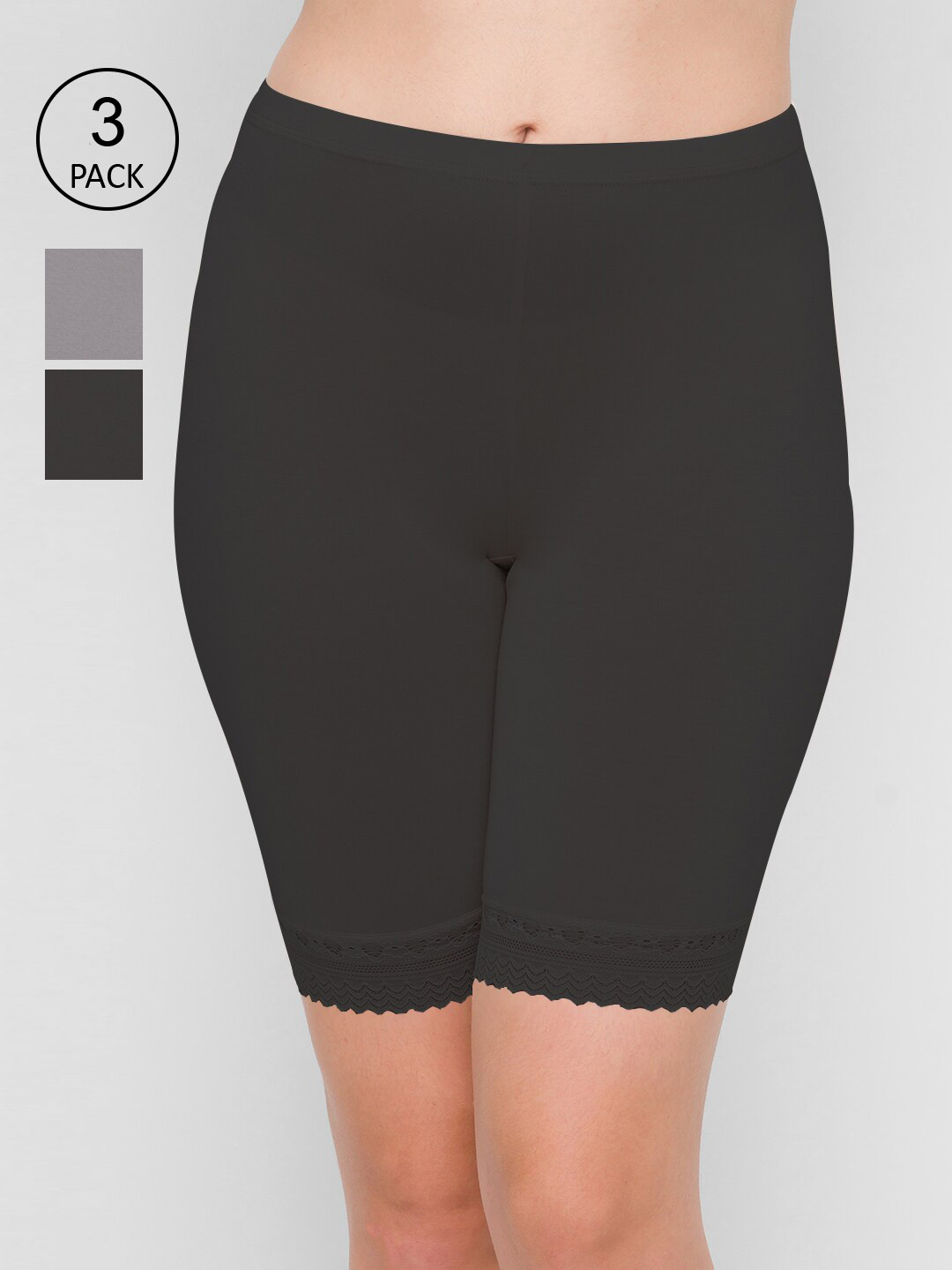 FashionRack Women Pack Of 3 Black & Grey Solid Seamless Boy Shorts