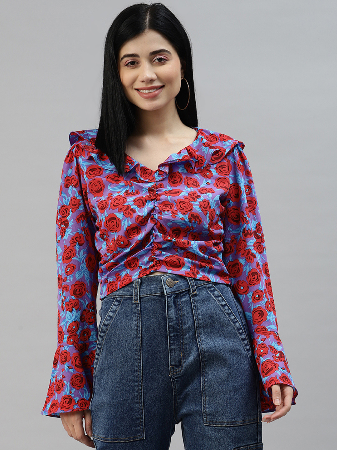 plusS Purple & Red Floral Print Layered Top