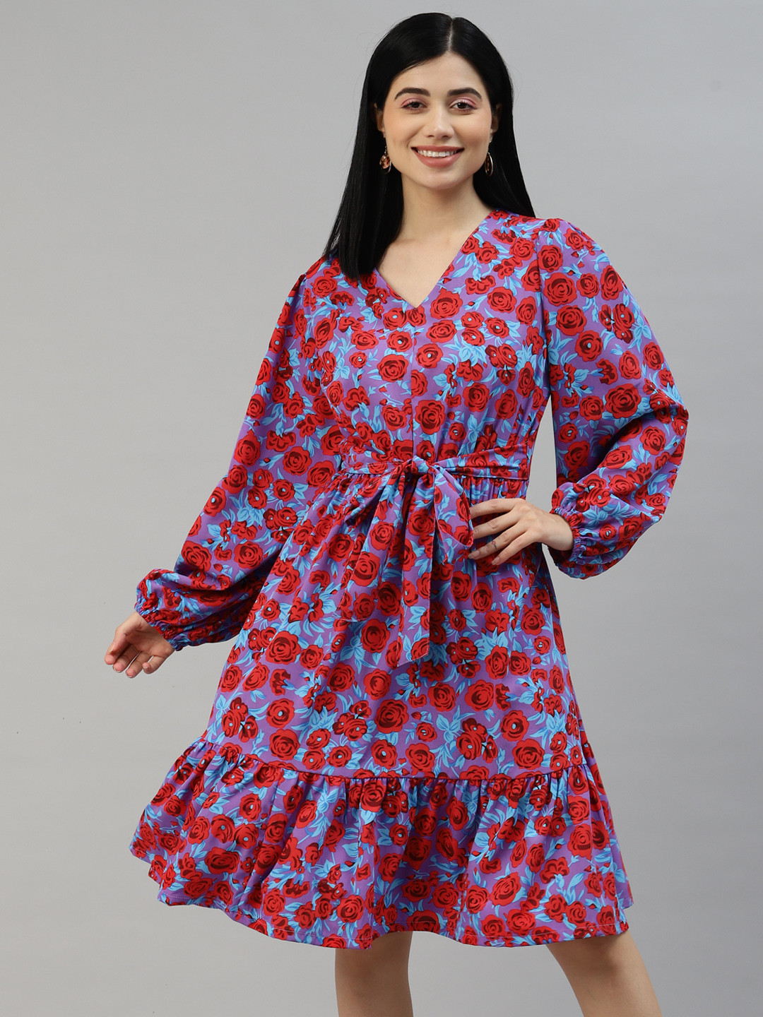 plusS Purple & Red Floral A-Line Dress