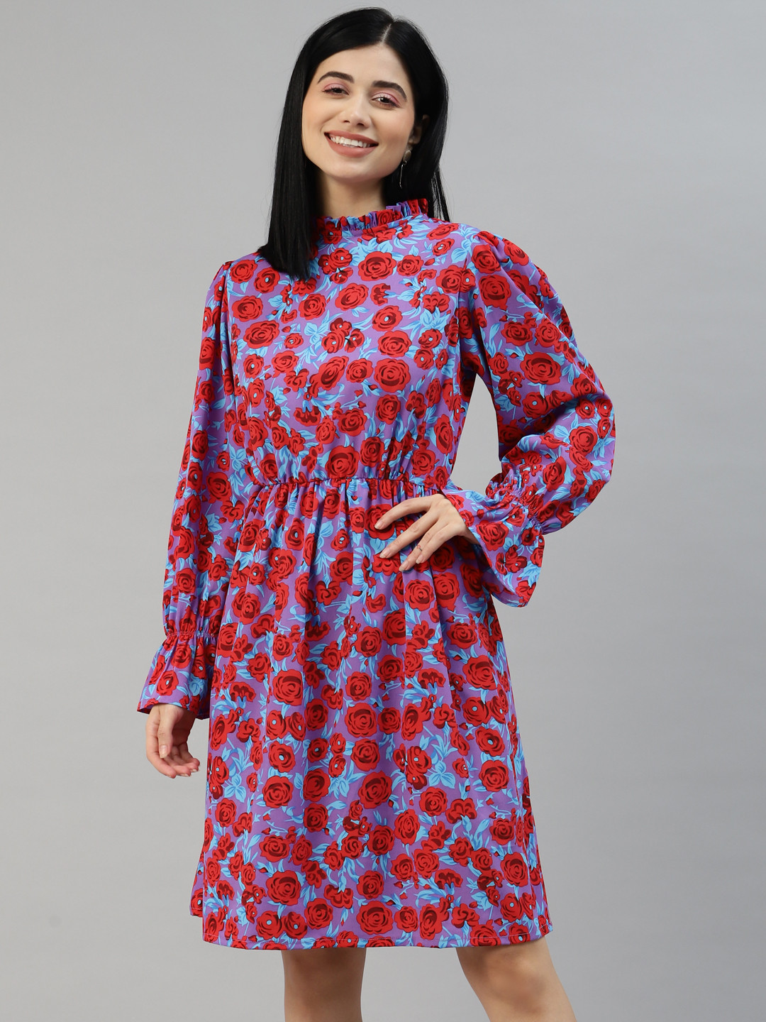 plusS Purple & Red Floral A-Line Dress