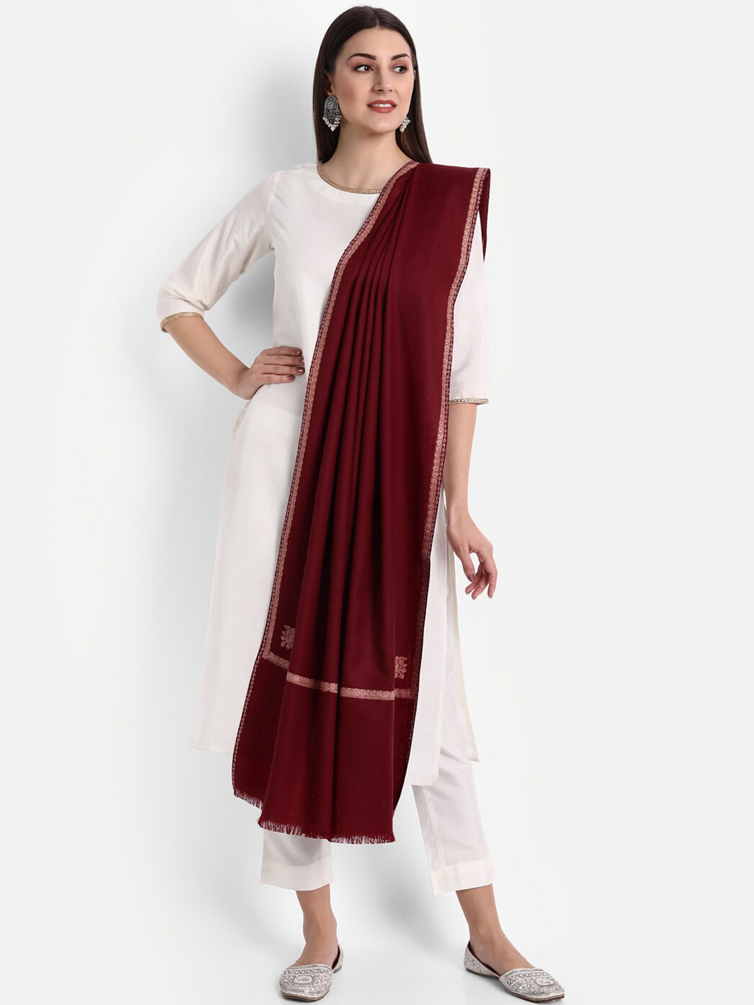 Zamour Maroon Solid Wool Shawl