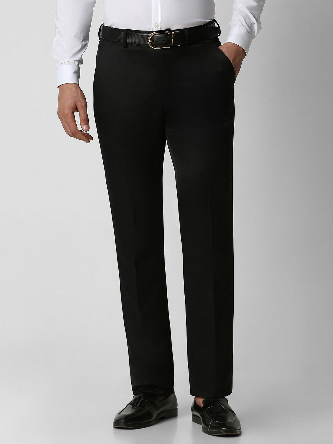Van Heusen  by Van Heusen Men Black Skinny Fit Solid Formal Trousers
