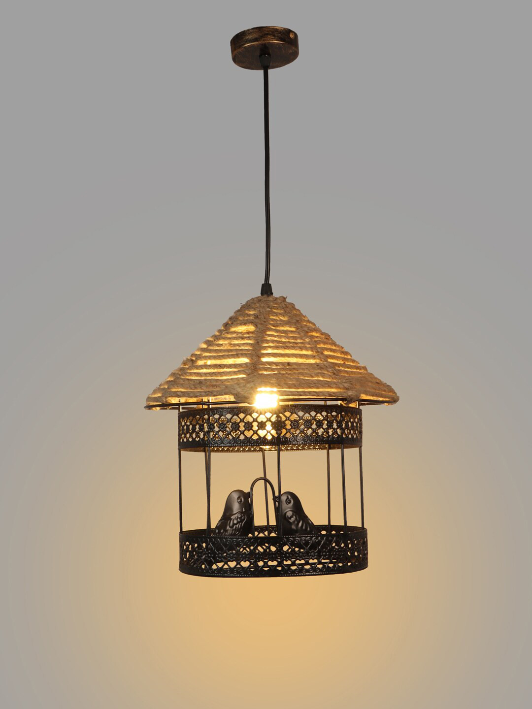 foziq Black Metal Bird Cage Design Ceiling Lamps