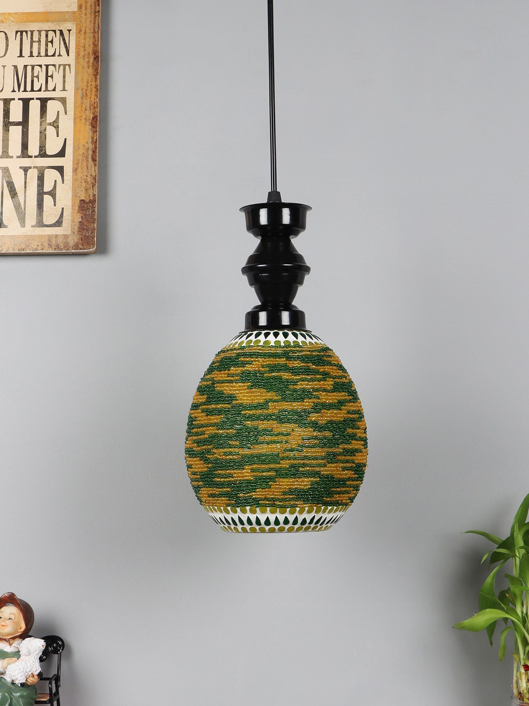 foziq Black Textured Spherical Ceiling Lamps