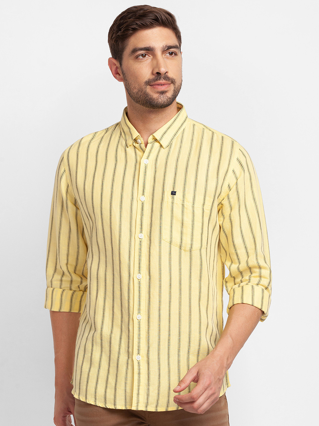 SPYKAR Linen Cotton Slim Fit Striped Casual Shirt