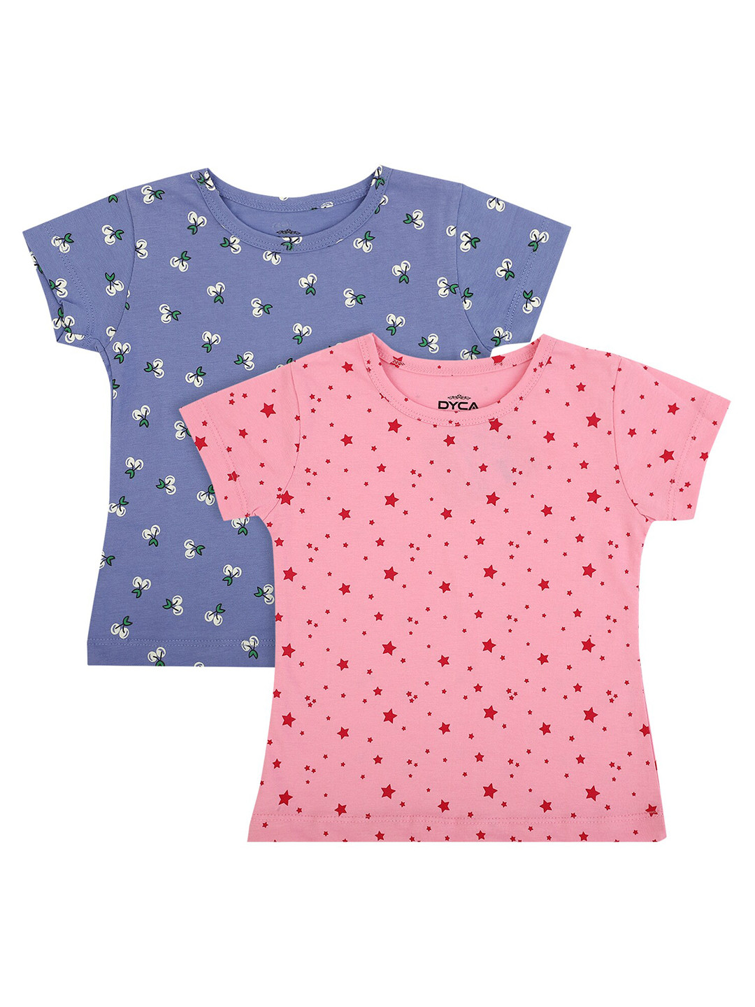DYCA Girls Pink & Lavender  Set of 2 Printed T-shirt