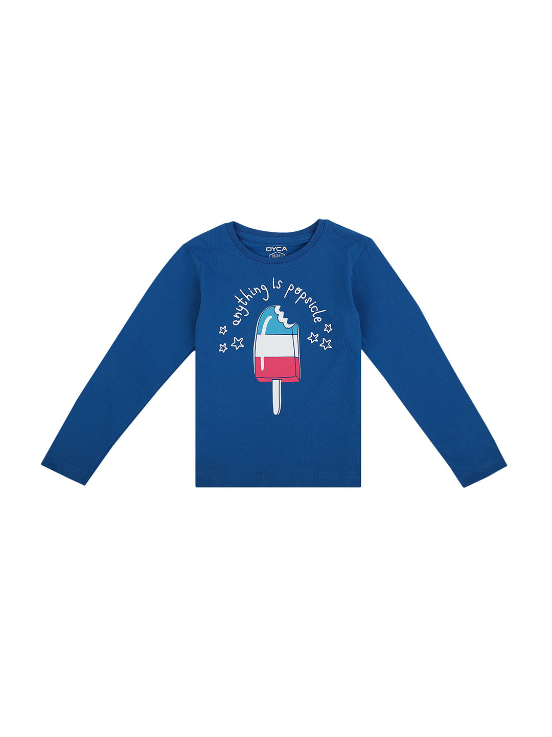 DYCA Girls Blue & White Printed Full Sleeves T-shirt