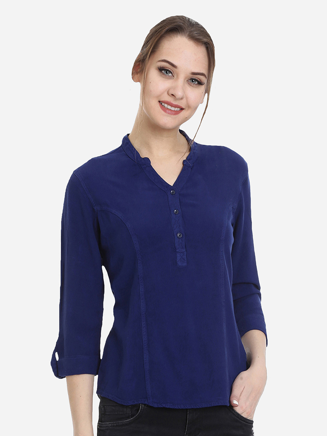 IDENTITI Blue Solid Shirt Style Top