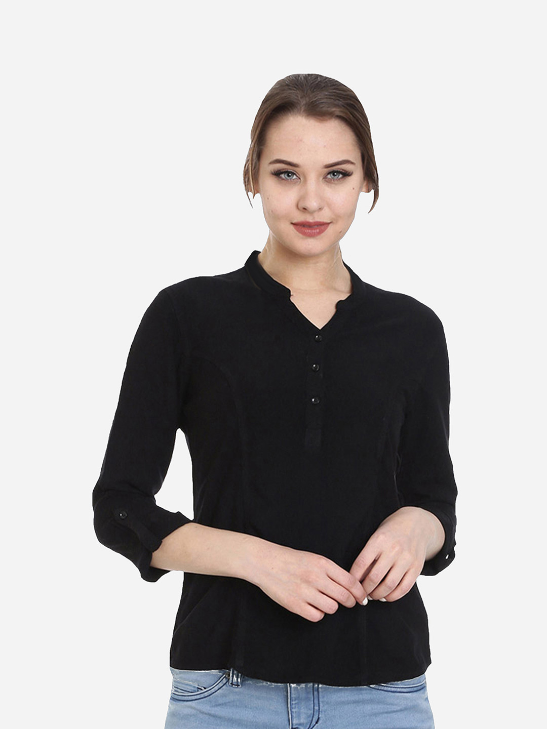 IDENTITI Black Solid Shirt Style Top
