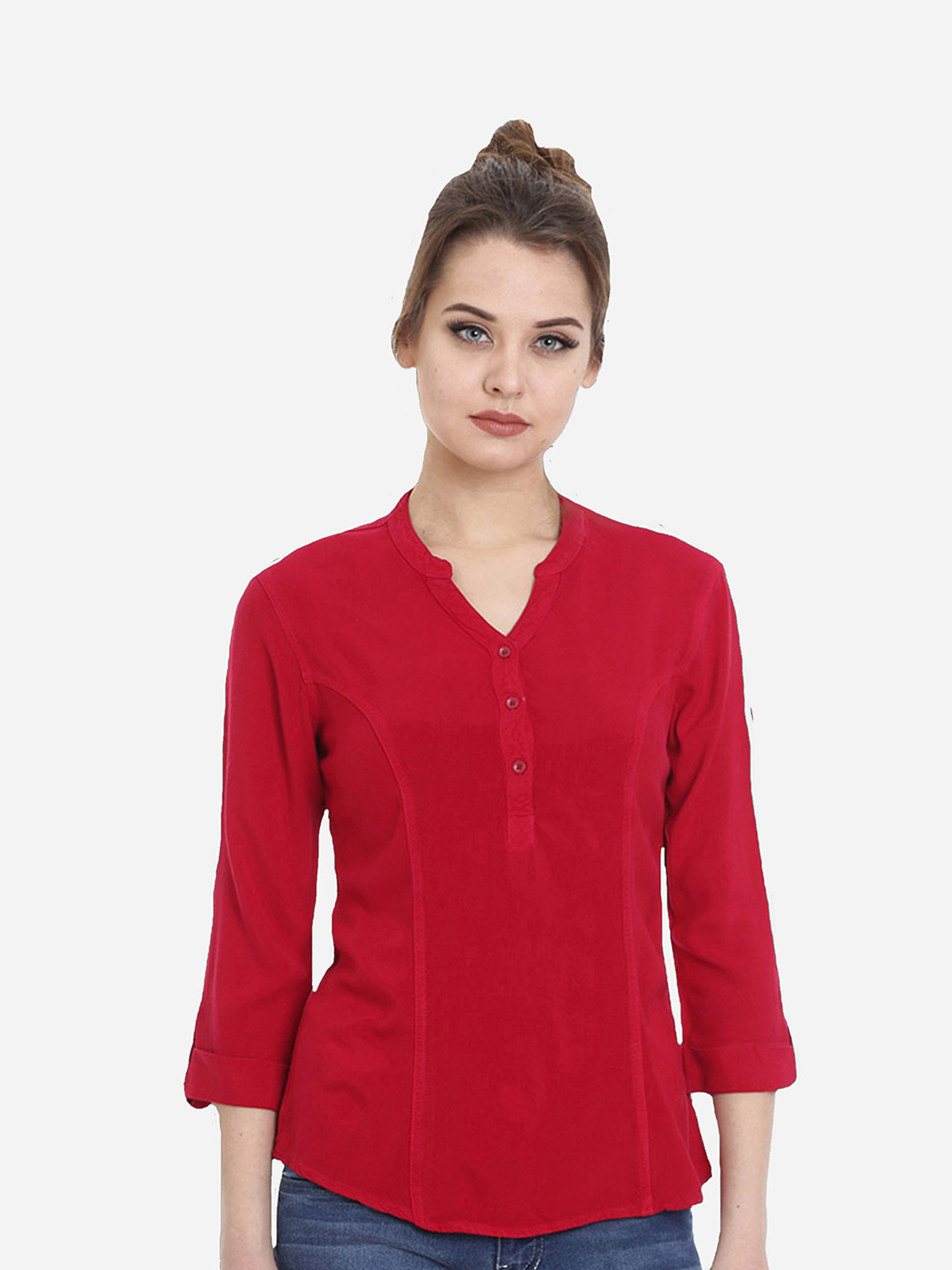 IDENTITI Red Solid Shirt Style Top
