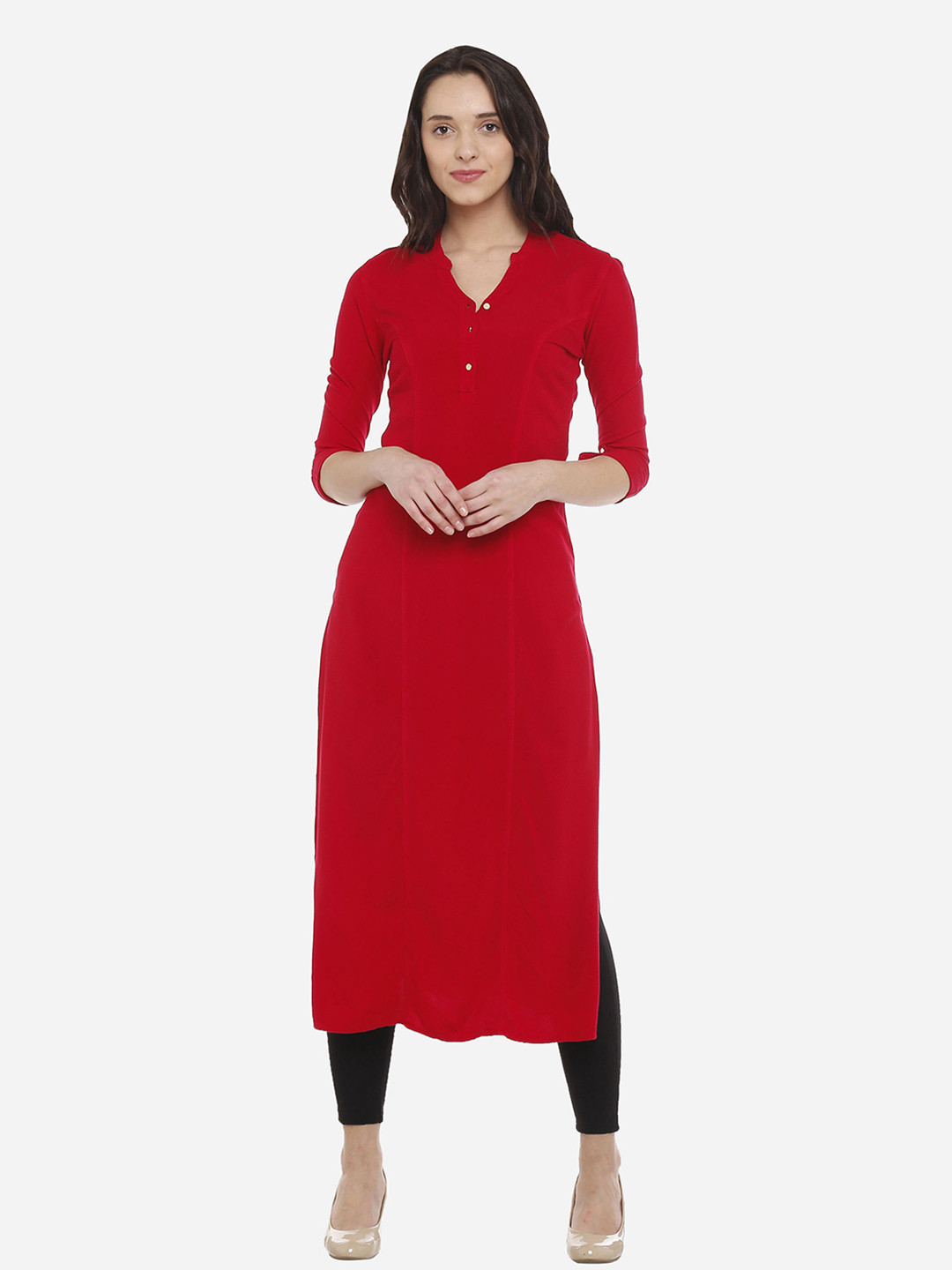 IDENTITI Women Red Solid Straight Kurta