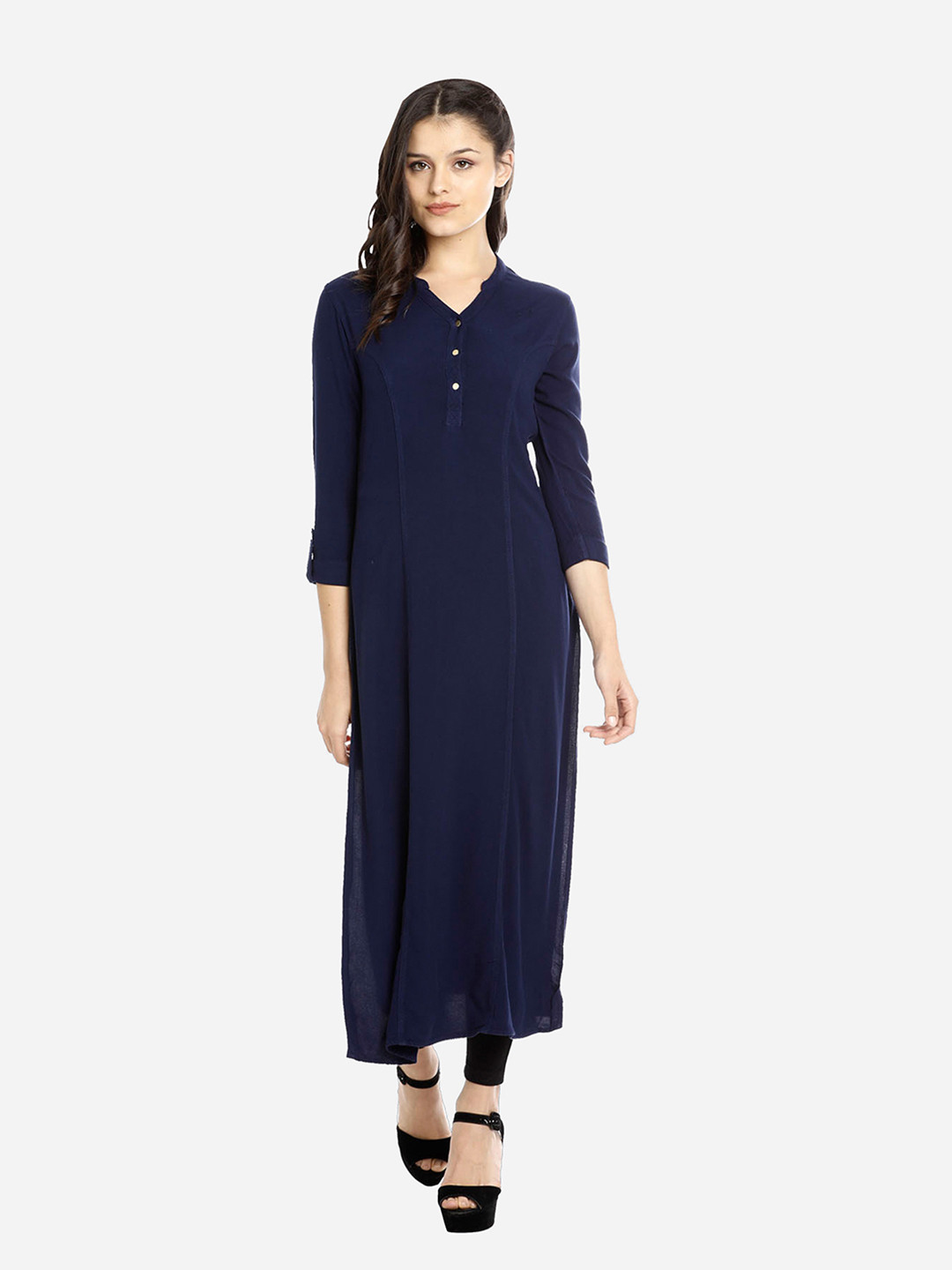 IDENTITI Women Blue Solid Straight Kurta