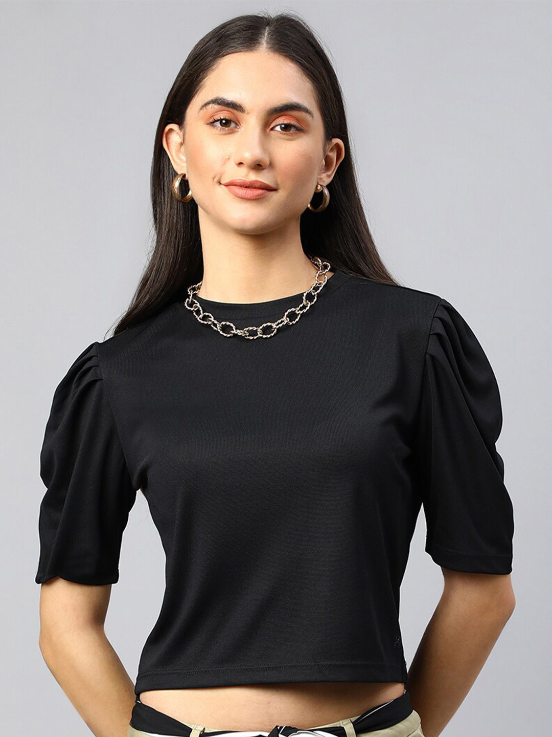 Xpose Women Black Solid Crop Top