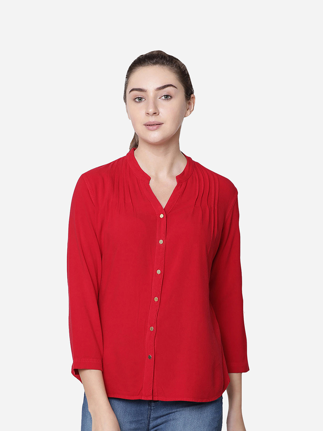 IDENTITI Women Red Standard Slim Fit Casual Shirt