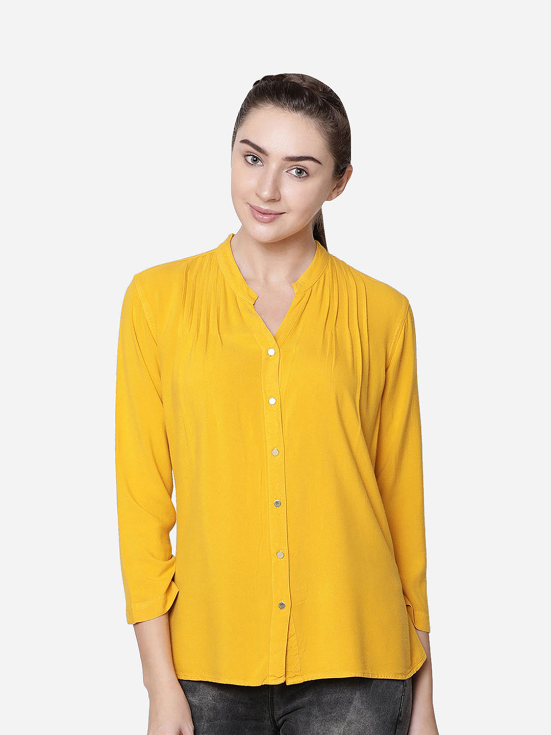 IDENTITI Women Yellow Standard Slim Fit Casual Shirt