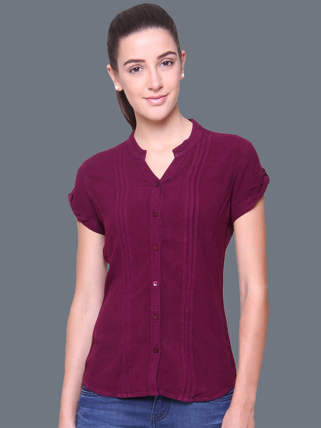 IDENTITI Women Maroon Standard Slim Fit Casual Shirt
