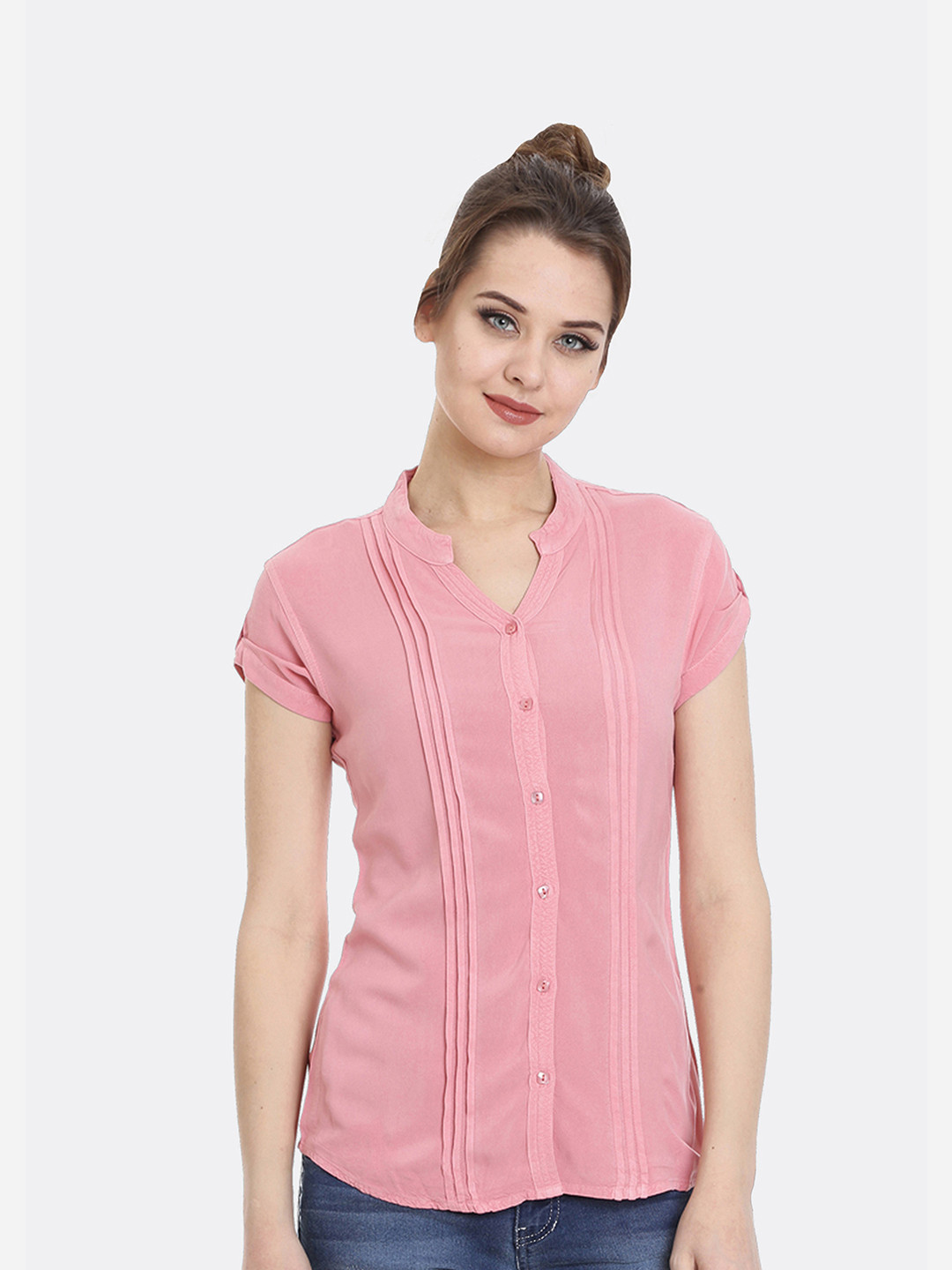 IDENTITI Women Pink Standard Slim Fit Casual Shirt