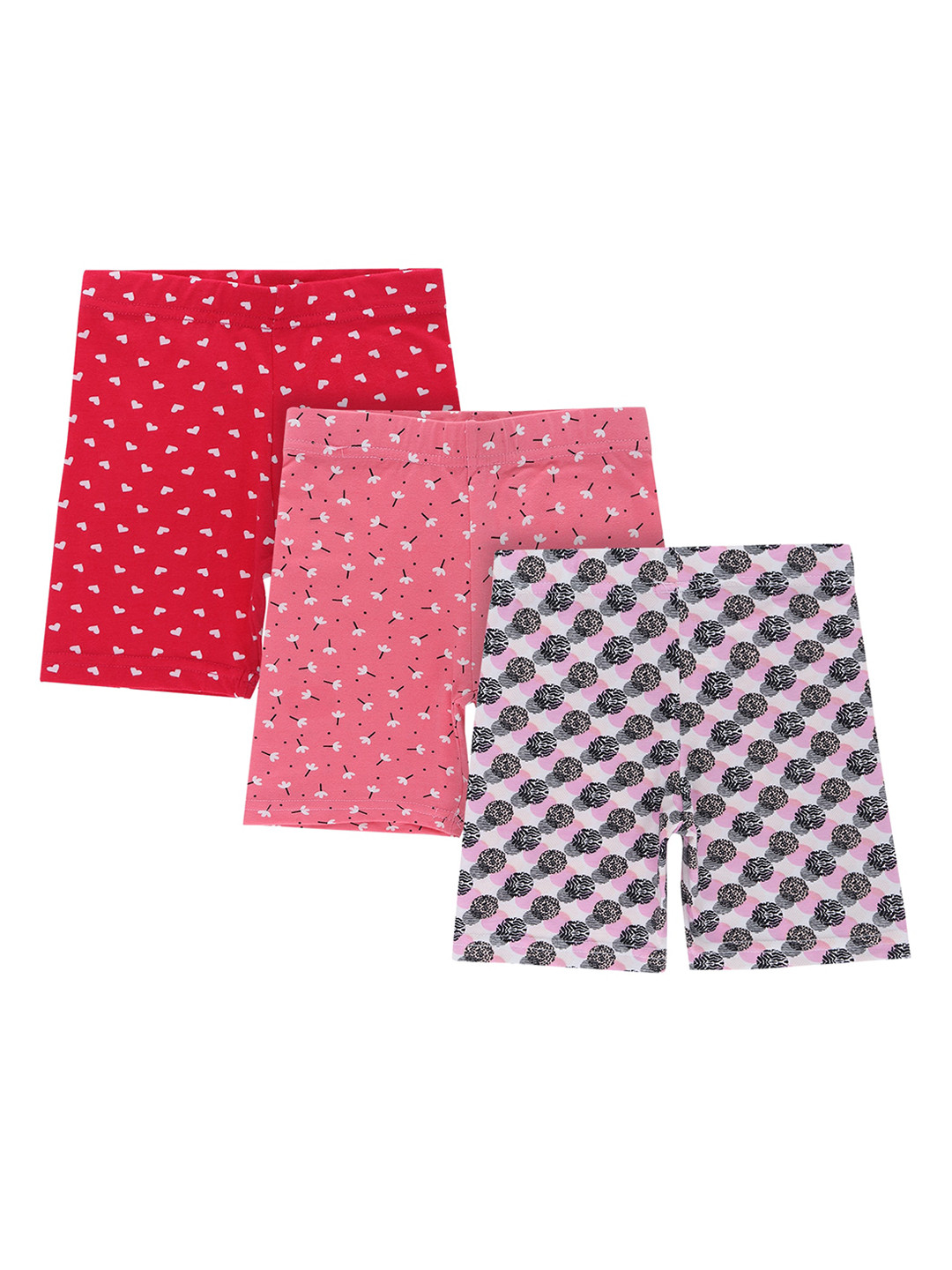 Bodycare Kids Girls Set Of 3 Red Conversational Printed Shorts