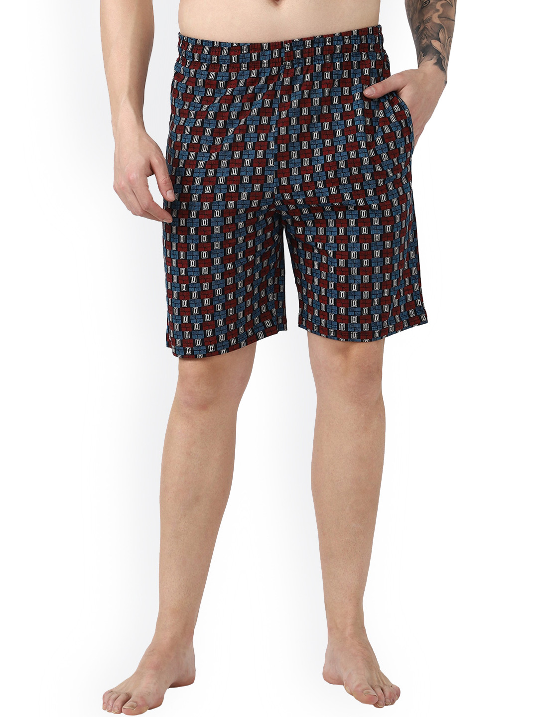 DYCA Men Red And White Printed Shorts