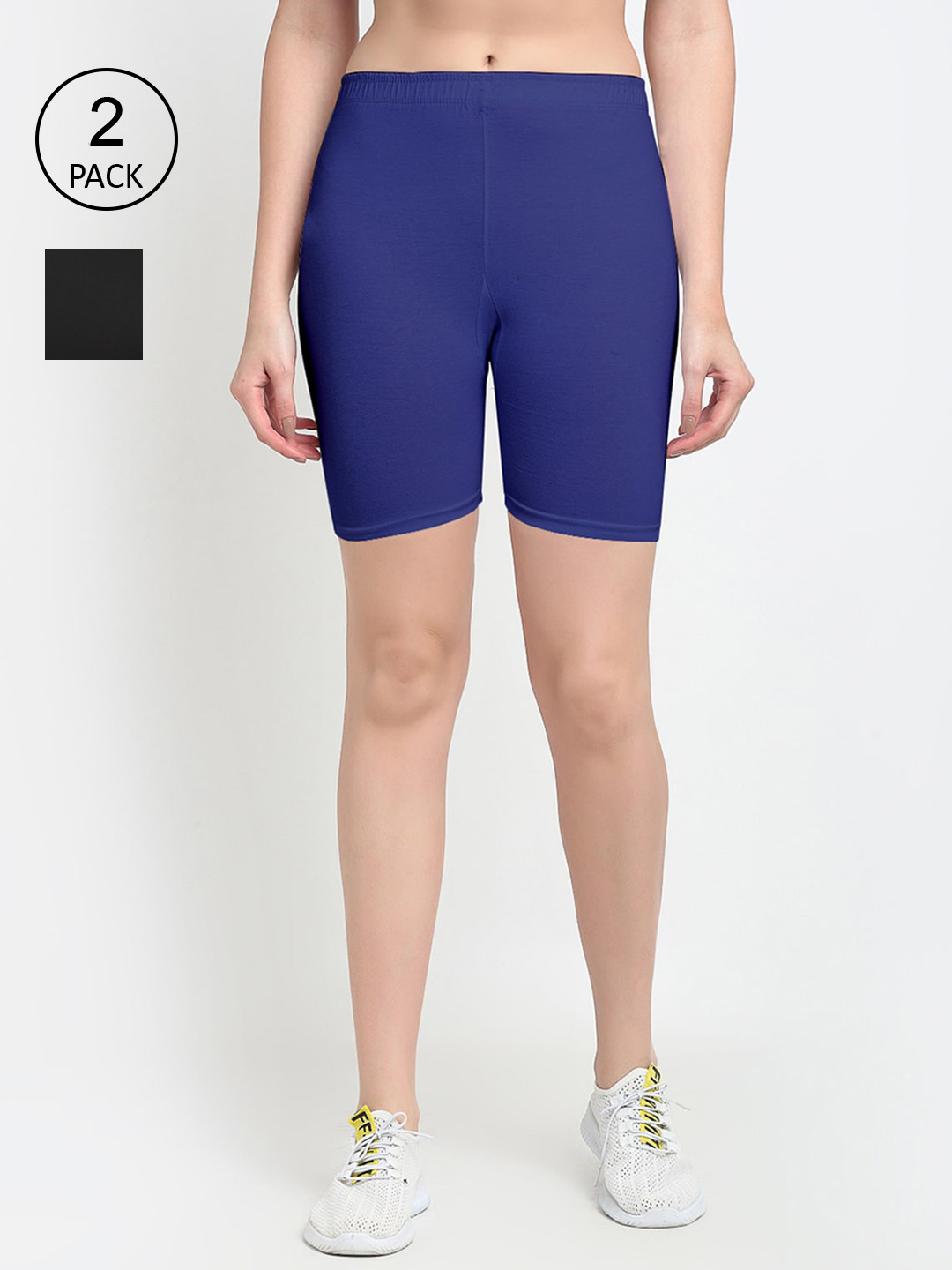 GRACIT Women Pack of 2 Black & Blue Cycling Shorts