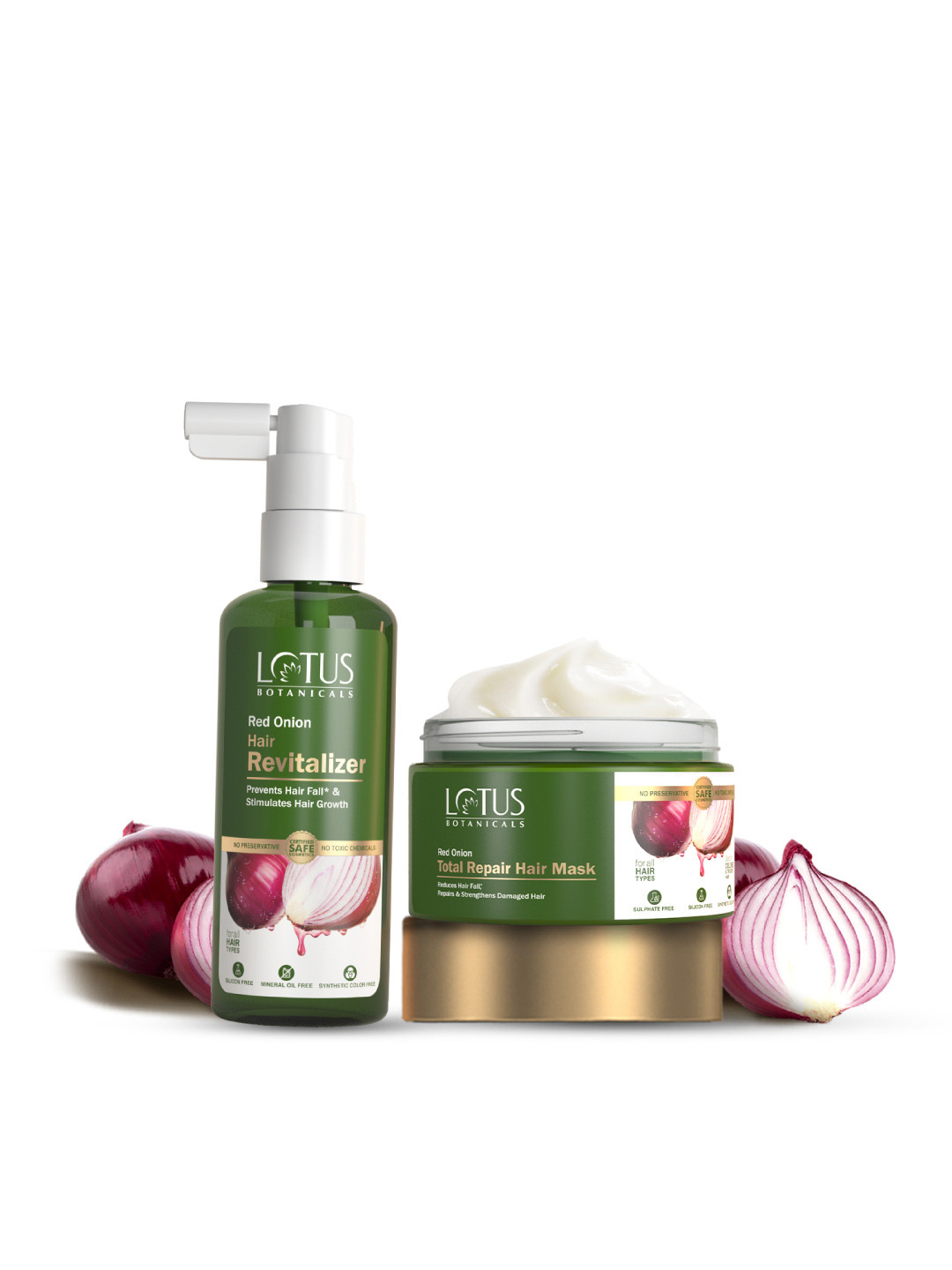 Lotus Botanicals Set of Red Onion Total Repair Hair Mask 200 g & Hair Revitalizer 100 ml