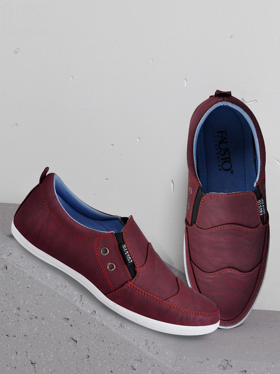 FAUSTO Men Red Solid Slip-On Sneakers