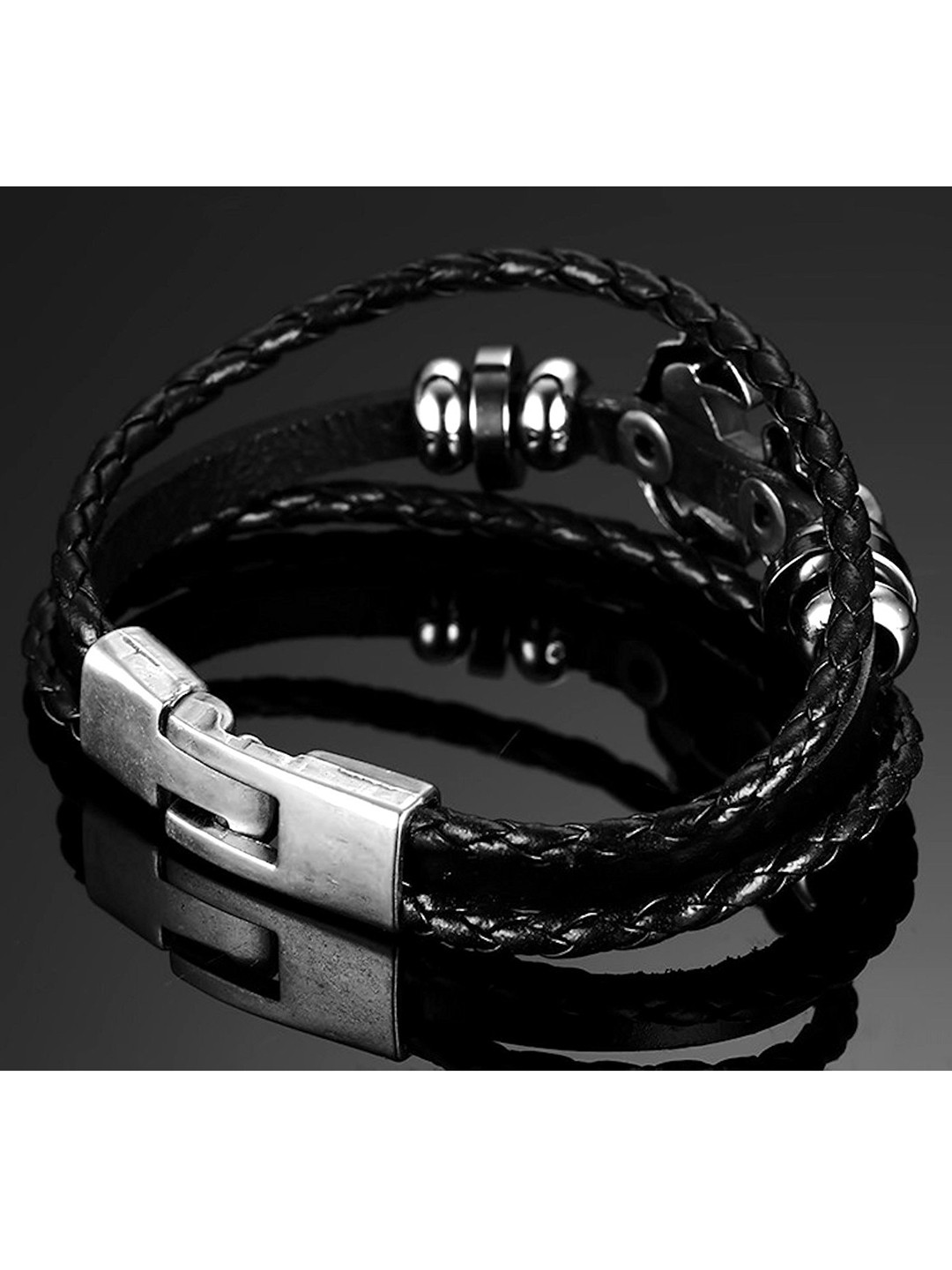 CHOCOZONE Men Black & Silver-Toned Wraparound Bracelet