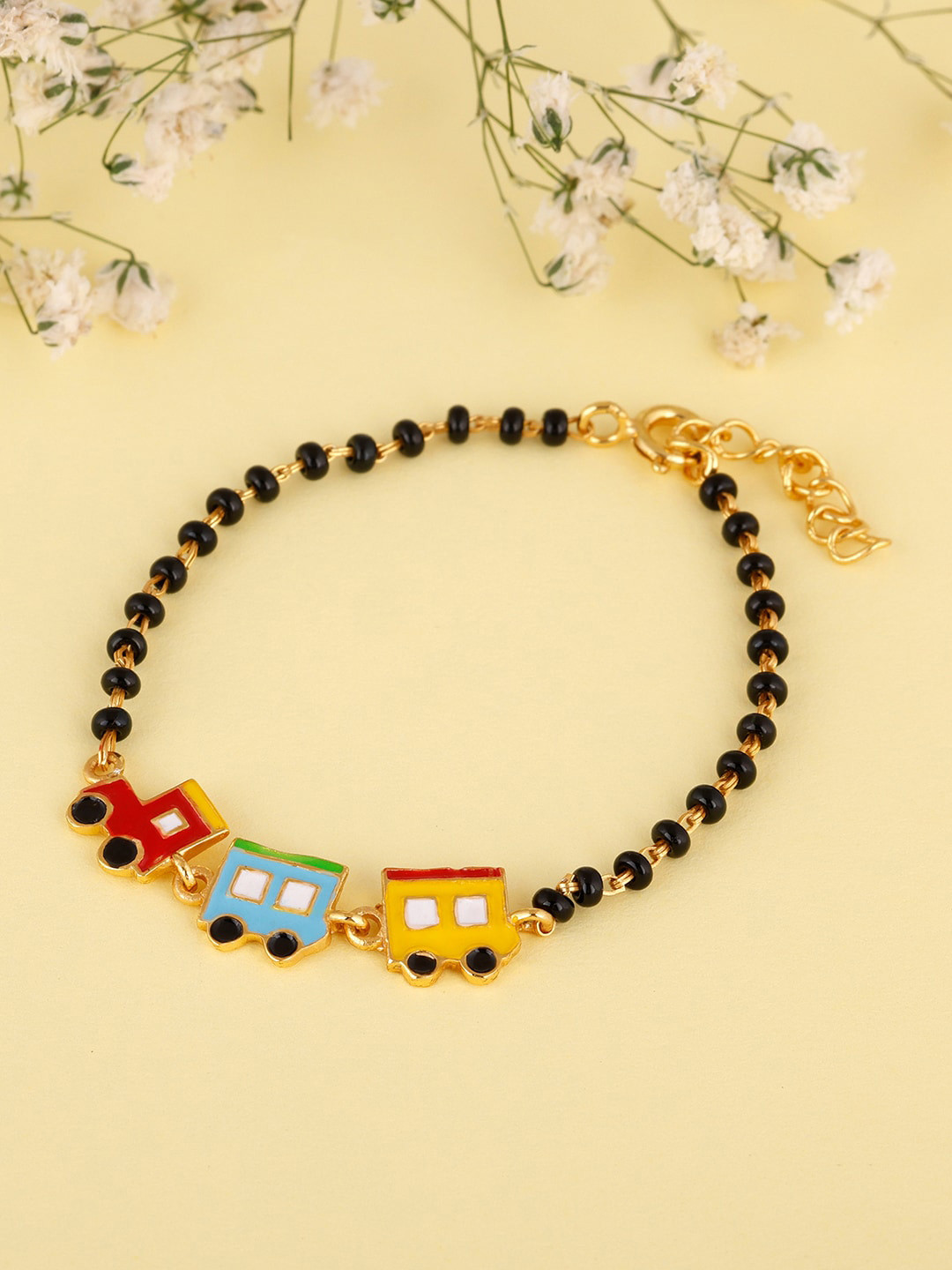 GIVA Girls Gold-Plated & Black Sterling Silver Choo Choo Train Link Bracelet