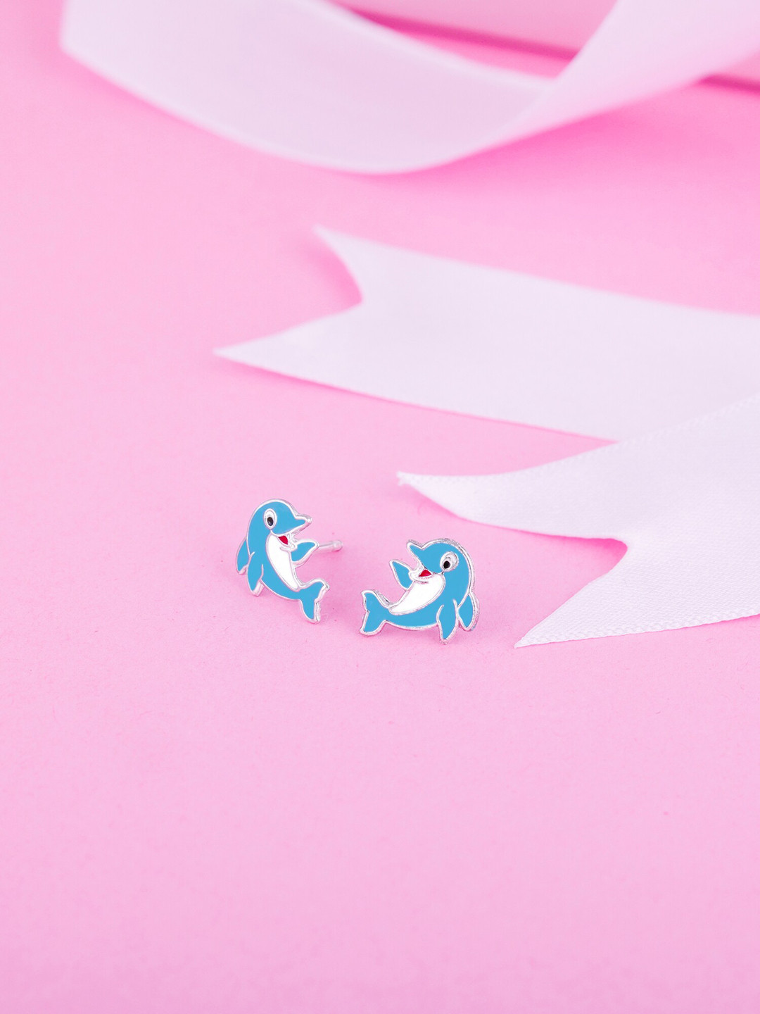 GIVA Silver-Toned & Blue Contemporary Studs Earrings