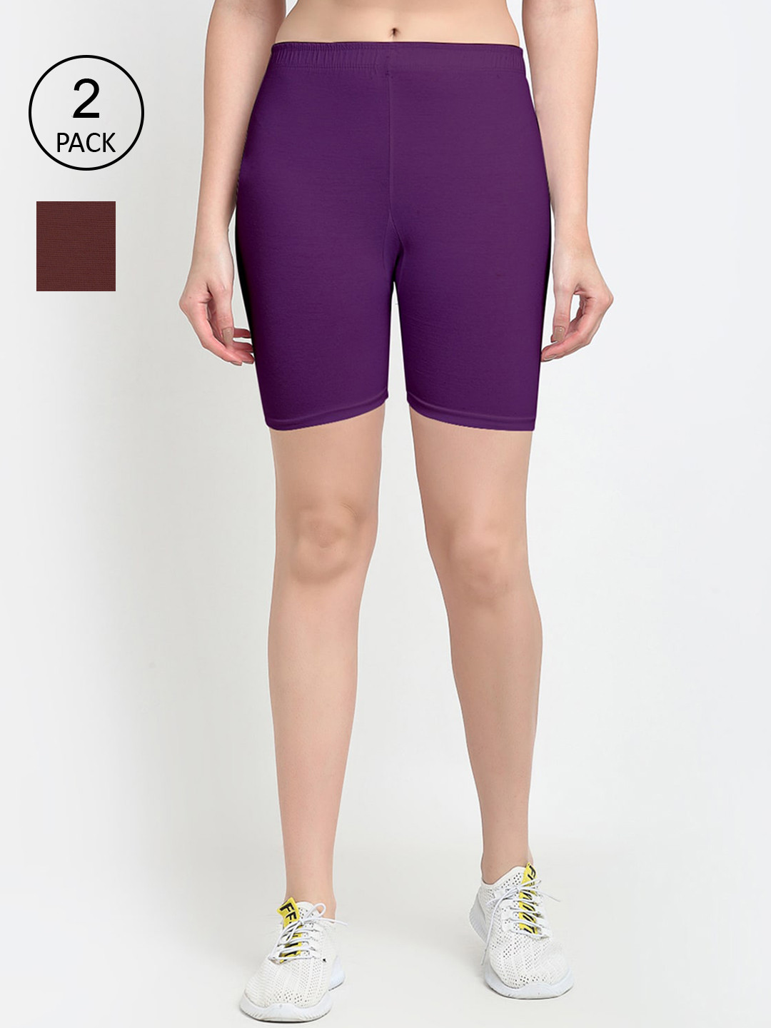 GRACIT Women Pack of 2 Purple & Brown Cycling Shorts