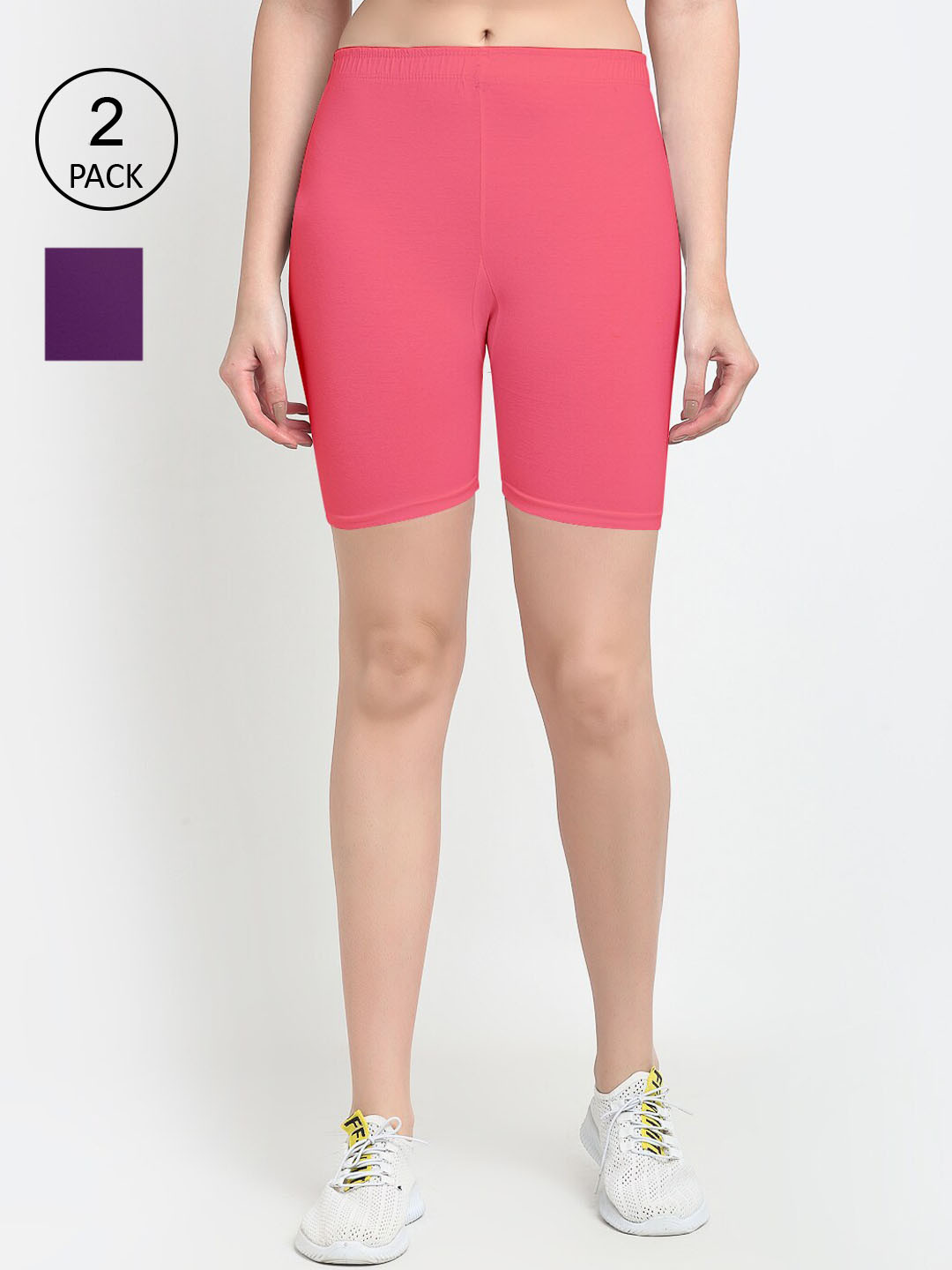 GRACIT Women Pack Of 2 Peach & Violet Cycling Sports Shorts