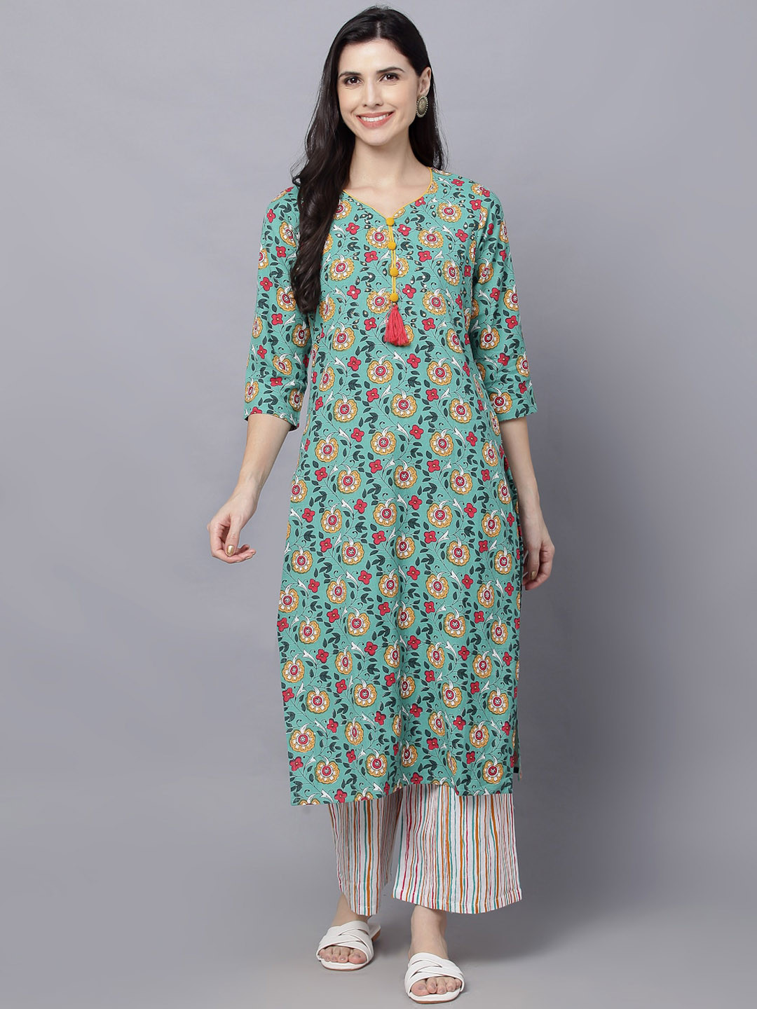 HERE&NOW Women Green Floral Printed Kurta Set