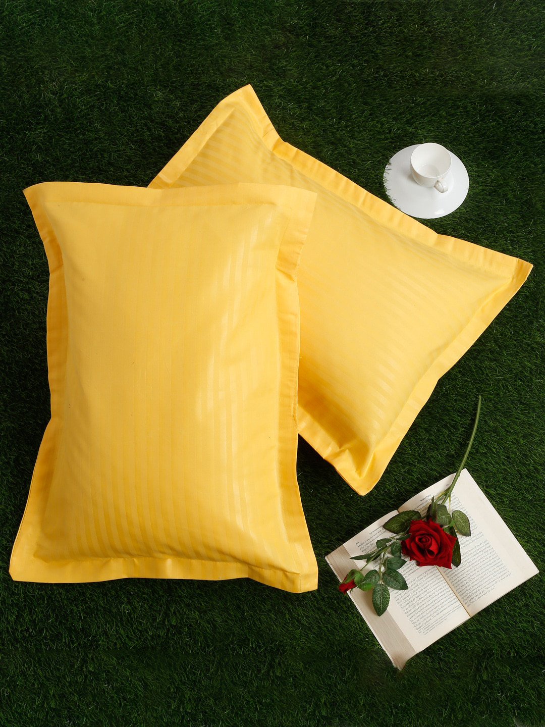 SOKNACK Set Of 2 Yellow 280 TC Stripes Pillow Covers