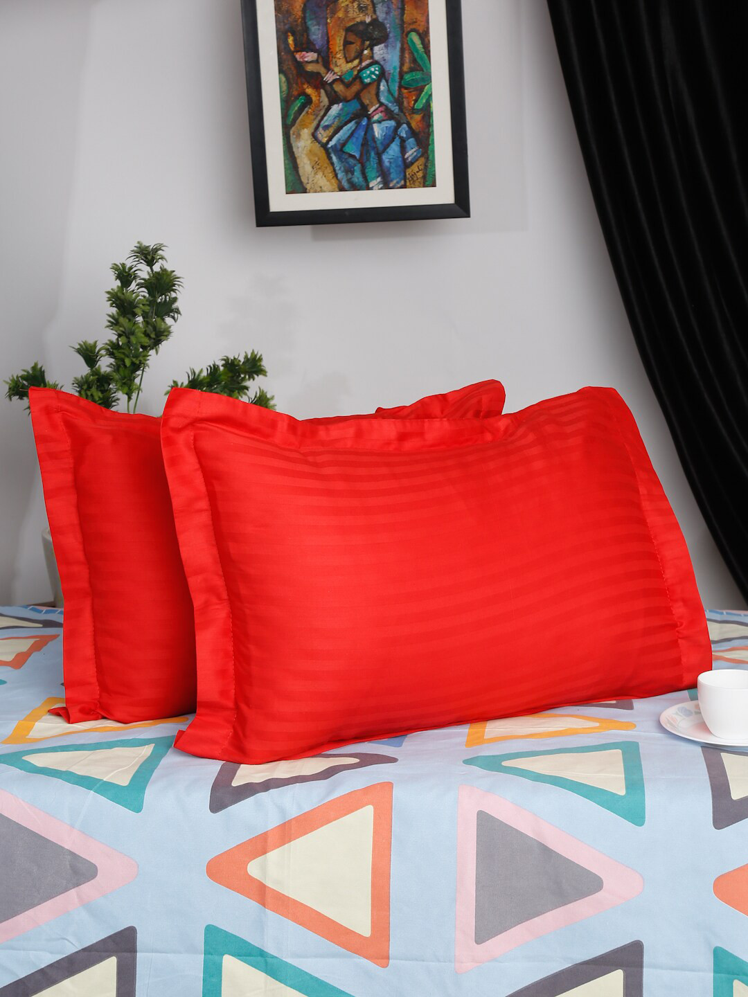 SOKNACK Red Set Of 2 Striped 280 TC Pillow Covers