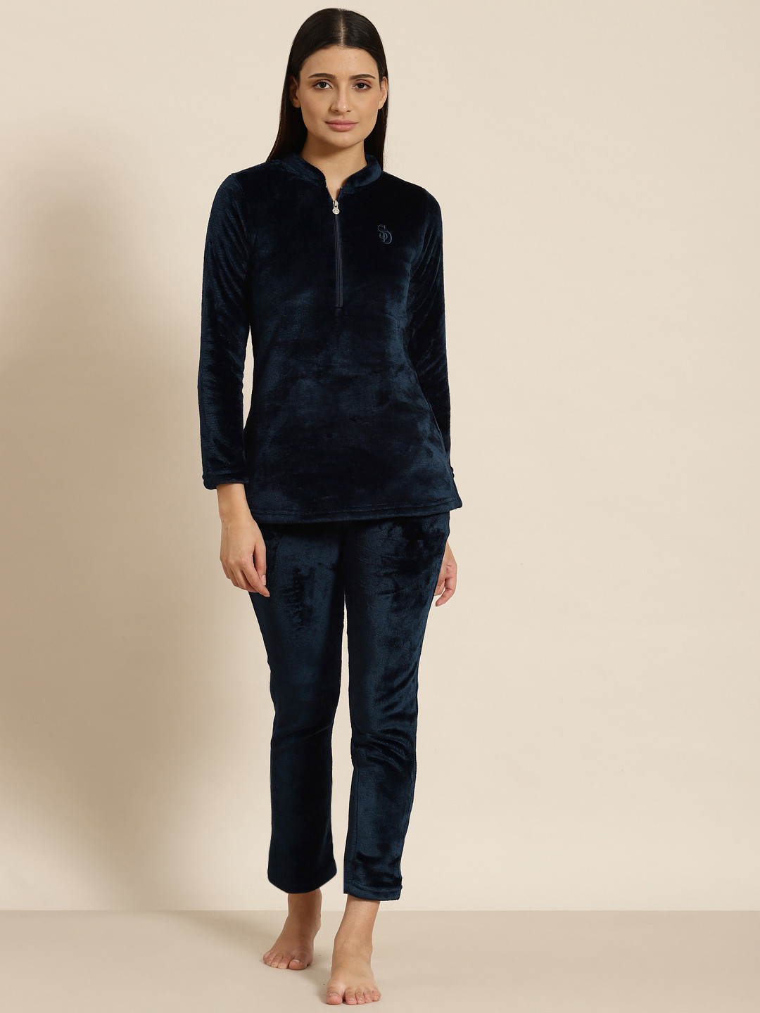 Sweet Dreams Women Navy Blue Solid Pyjama Set