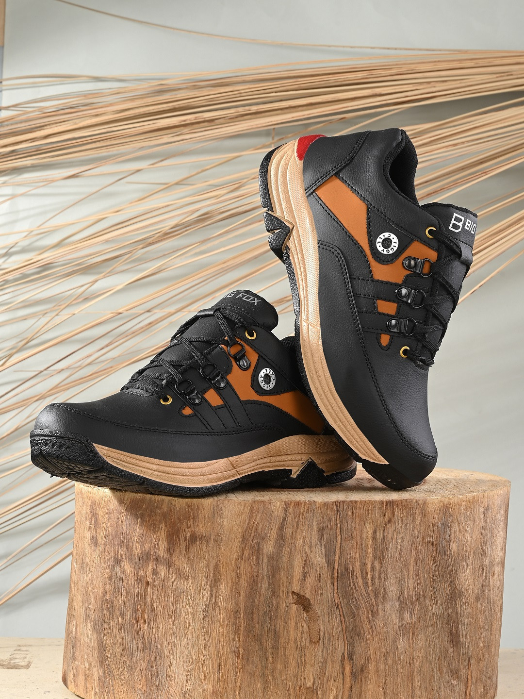 Big Fox Men Black Clolourblock Lace-Up Casual Treaking Boots