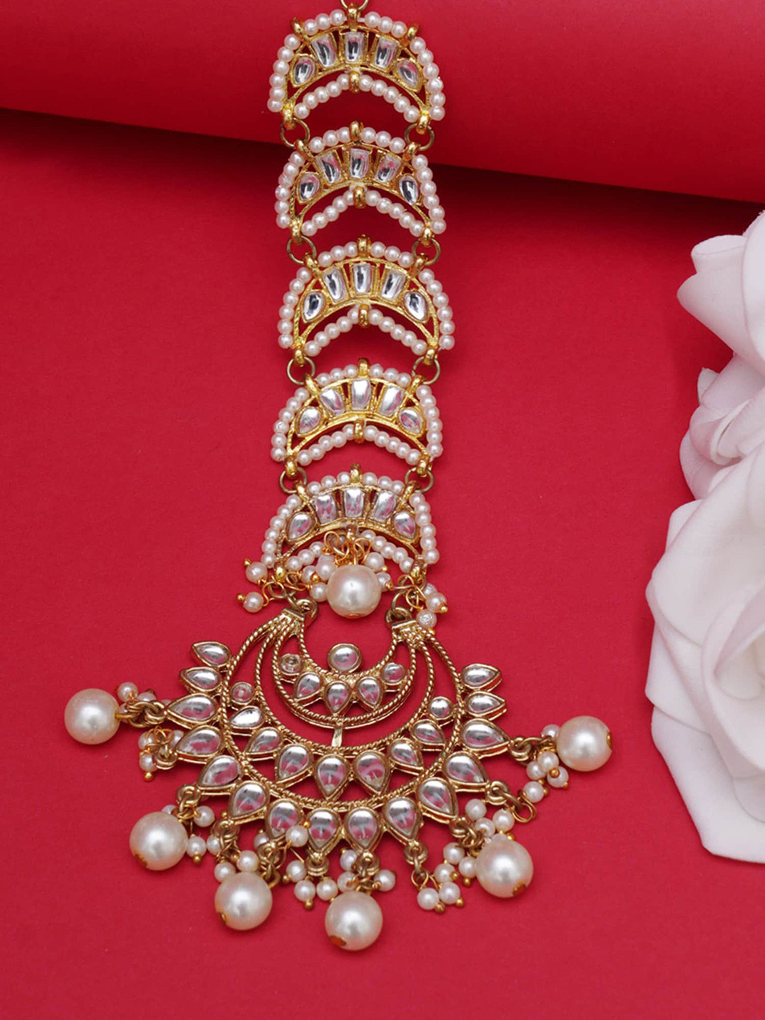 KARATCART Gold-Plated Kundan-Studded Maang Tikka