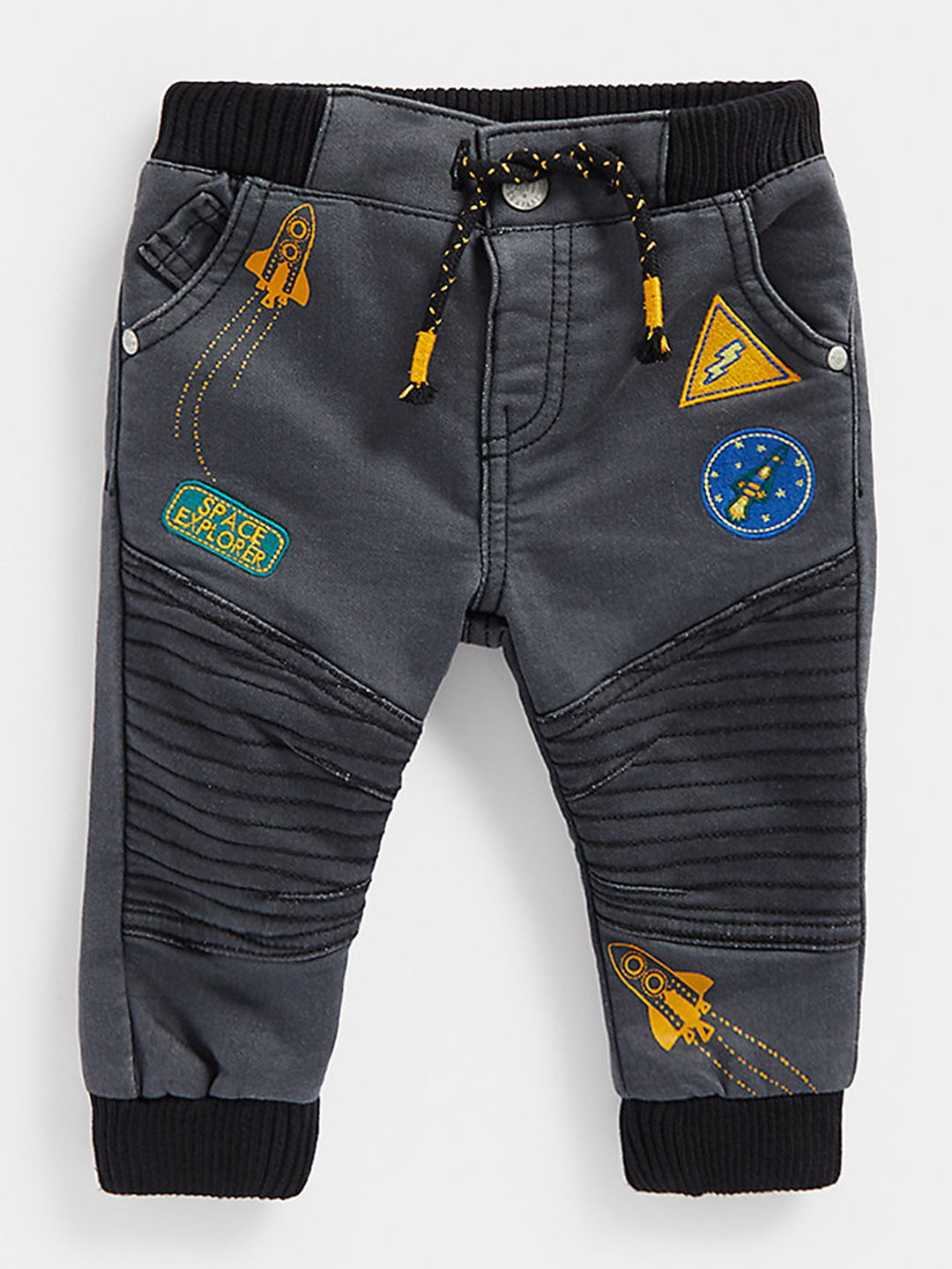 mothercare Boys Space Rocket Printed Embroidered Jogger Fit Stretchable Jeans