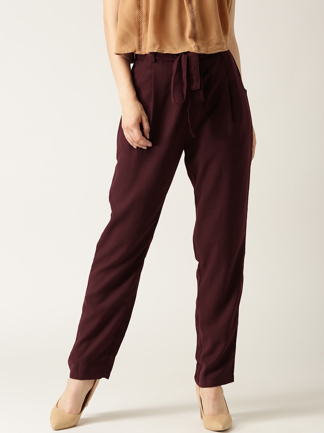 Buy next Women Maroon Regular Fit Solid Peg Trousers online  Looksgudin