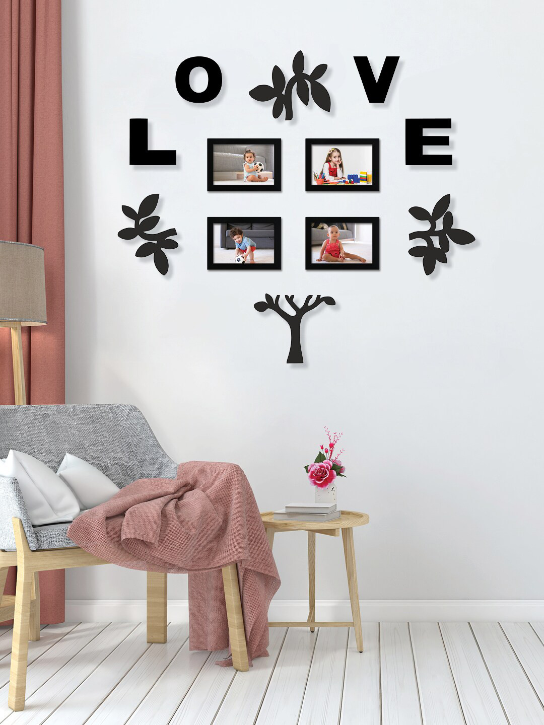 RANDOM Set Of 4 Black Solid Photo Frames With 8 Plaques