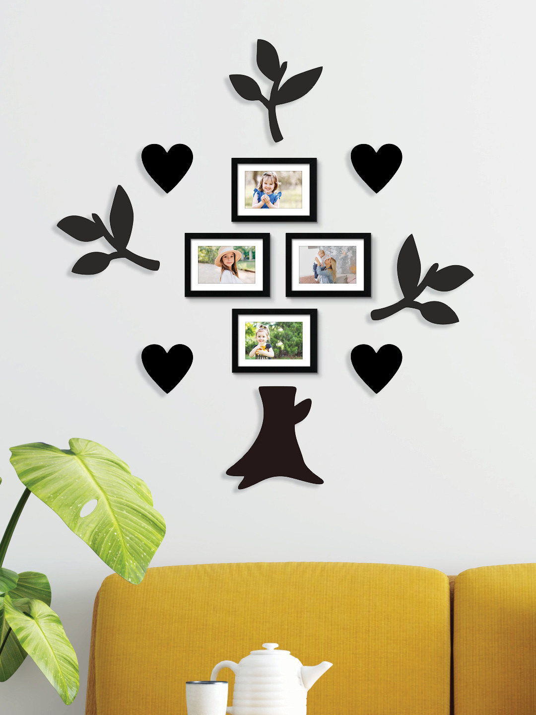RANDOM Set of 4 With 8 Plaques Brown Heart Tree Collage Photo Frames