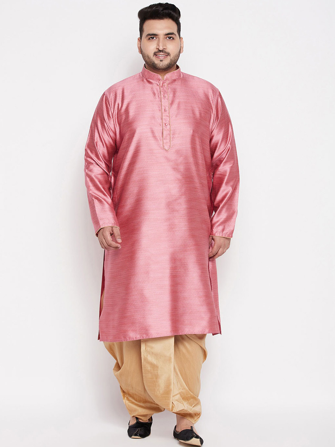 VASTRAMAY Plus Size Men Pink Kurta with Dhoti Pants