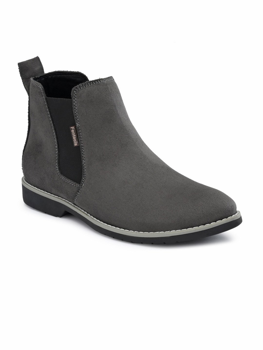 Fentacia Men Grey Solid Synthetic Chelsea Boots