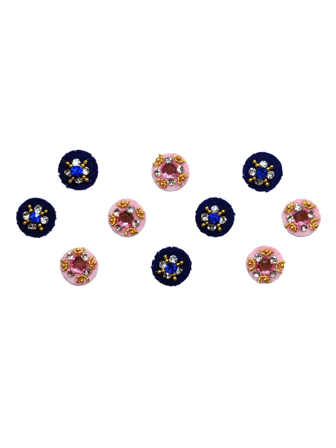 Comet Busters Pink & Navy Blue Stone-Studded Round Shaped Bindis - 10 Pcs