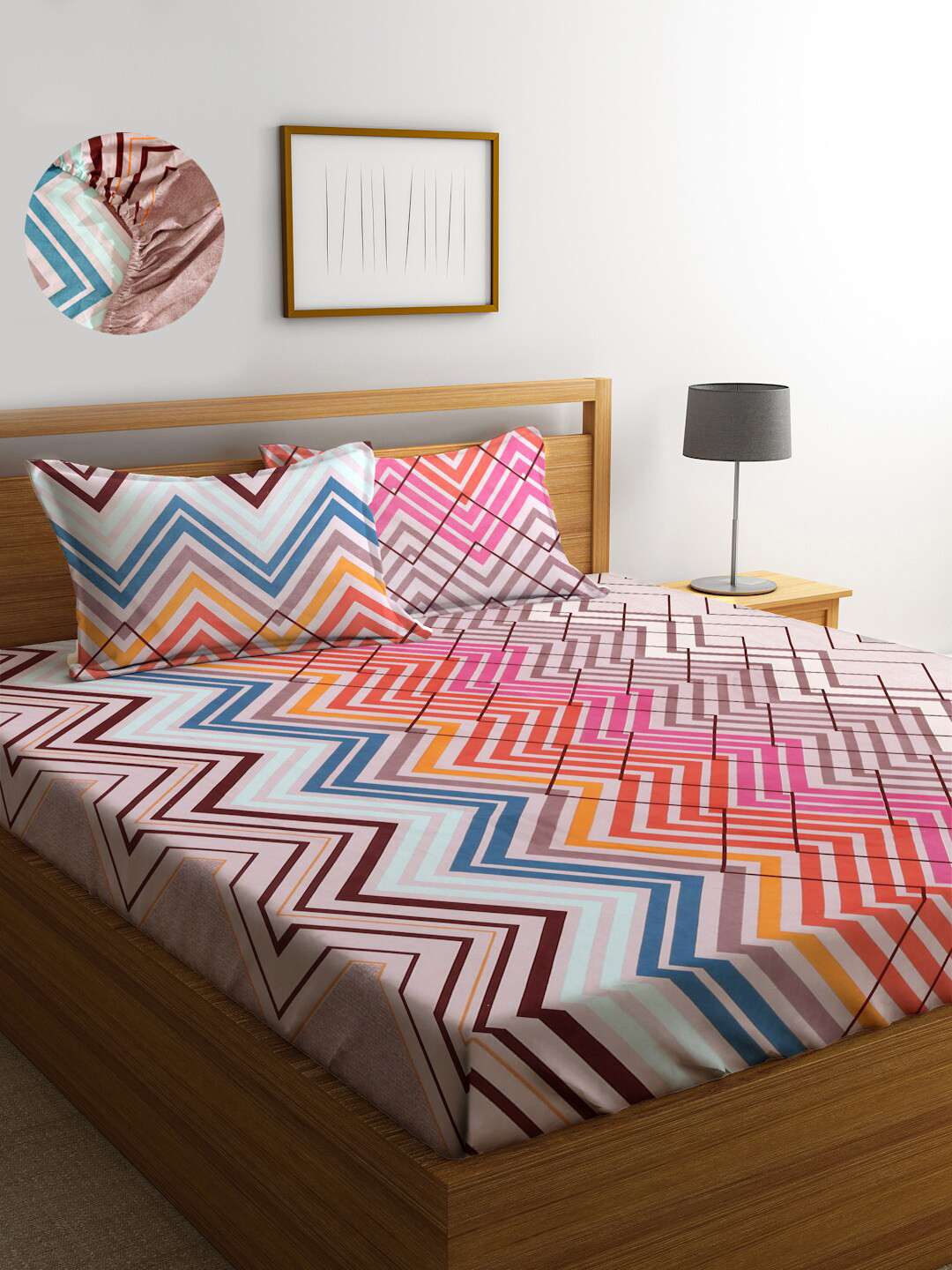 KLOTTHE 300 TC Fitted King Bedsheet with 2 Pillow Covers