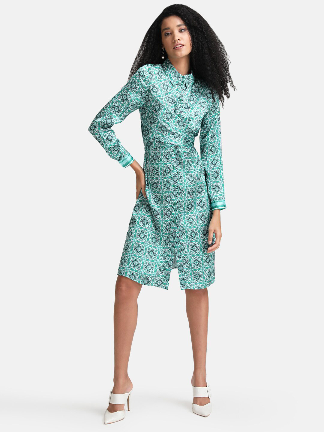 Kazo Green Floral Shirt Dress