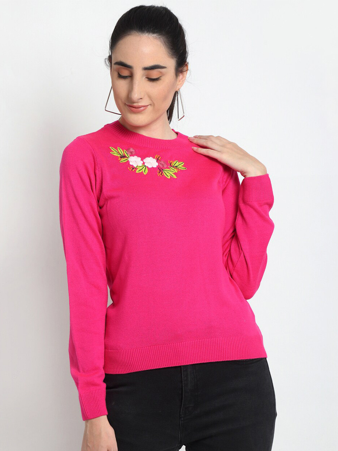 Club York Women Pink & White Embroidered Pullover