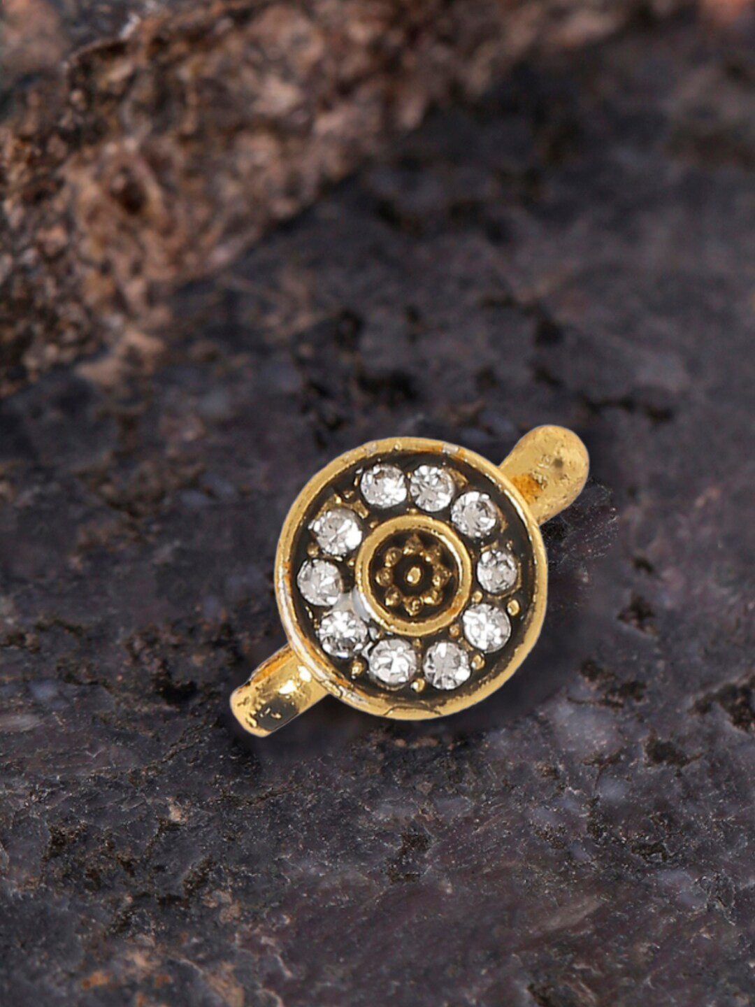 OOMPH Gold-Toned & White Stone Studded Nosepin